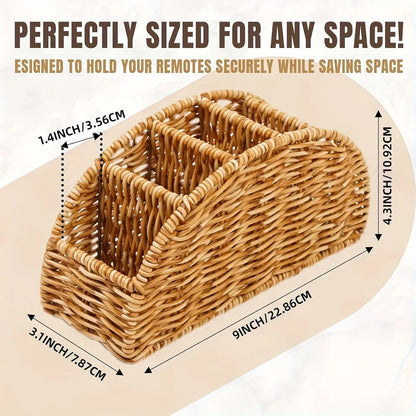 Handwoven Remote Control Storage Box, eco-friendly material, large capacity for categorized storage, fits coffee tables and desktops, easily eliminates clutter, adding a natural and warm touch to your home.（brown）