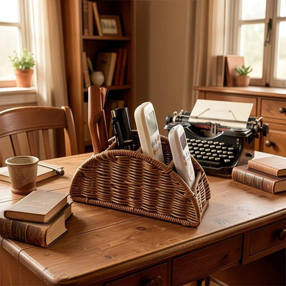 Handwoven Remote Control Storage Box, eco-friendly material, large capacity for categorized storage, fits coffee tables and desktops, easily eliminates clutter, adding a natural and warm touch to your home.（brown）