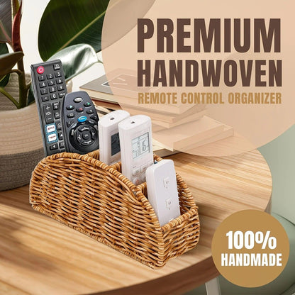 Handwoven Remote Control Storage Box, eco-friendly material, large capacity for categorized storage, fits coffee tables and desktops, easily eliminates clutter, adding a natural and warm touch to your home.(dull grey)