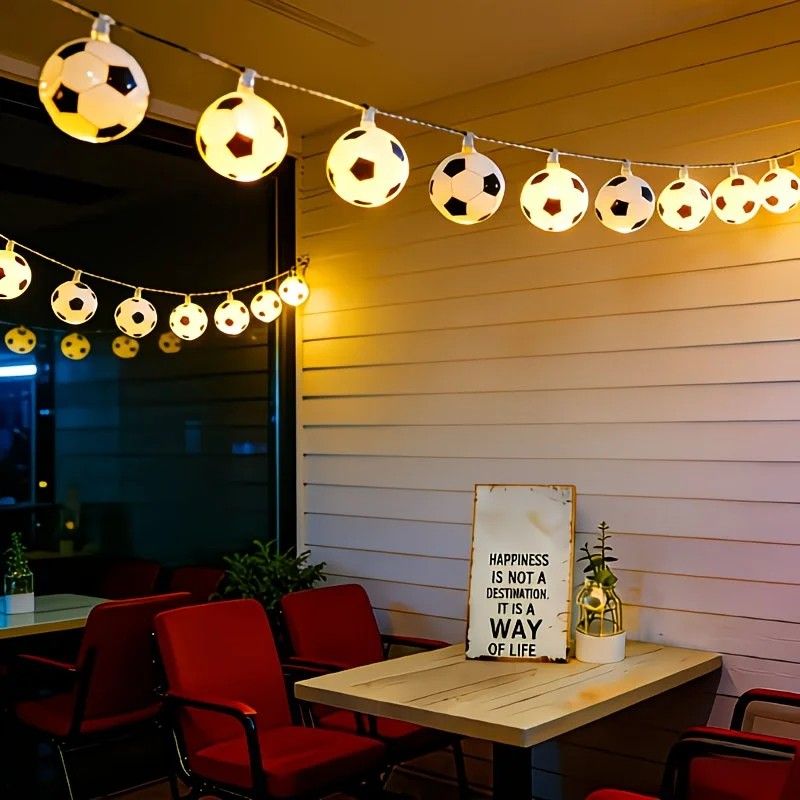 Football Shaped LED String Light, Warm Yellow Soft Glow, Cozy Decoration for Bedroom and Party. USB Powered, 1.5 Meters with 10 Lights.