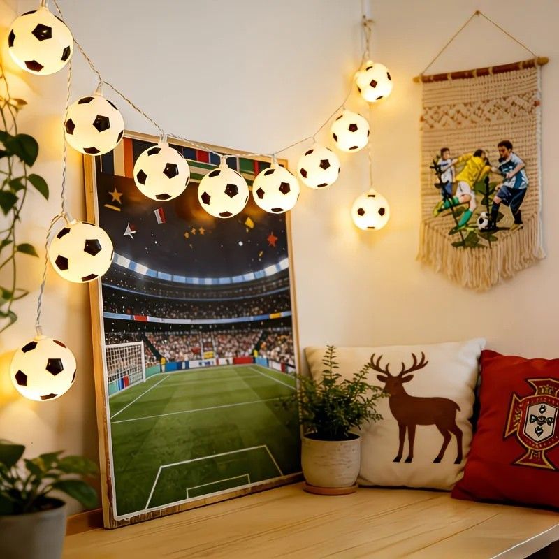 Football Shaped LED String Light, Warm Yellow Soft Glow, Cozy Decoration for Bedroom and Party. USB Powered, 1.5 Meters with 10 Lights.