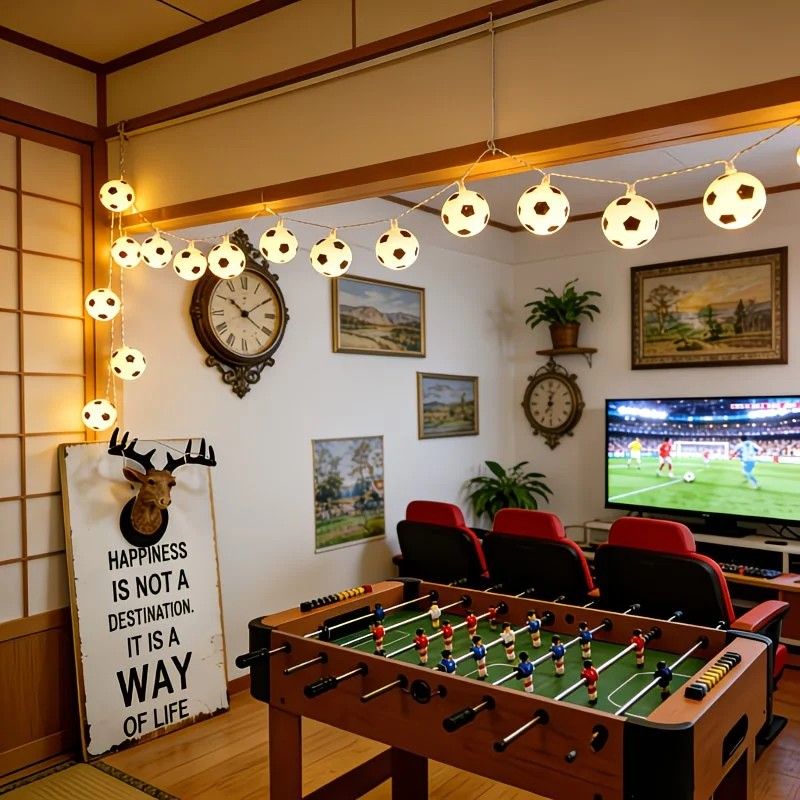 Football Shaped LED String Light, Warm Yellow Soft Glow, Cozy Decoration for Bedroom and Party. USB Powered, 1.5 Meters with 10 Lights.