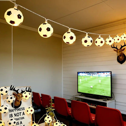 Football Shaped LED String Light, Warm Yellow Soft Glow, Cozy Decoration for Bedroom and Party. USB Powered, 1.5 Meters with 10 Lights.