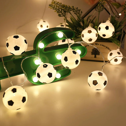 Football Shaped LED String Light, Warm Yellow Soft Glow, Cozy Decoration for Bedroom and Party. Battery Powered, 1.5 Meters with 10 Lights.