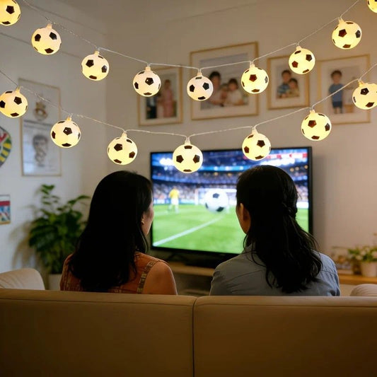 Football Shaped LED String Light, Warm Yellow Soft Glow, Cozy Decoration for Bedroom and Party. Battery Powered, 1.5 Meters with 10 Lights.