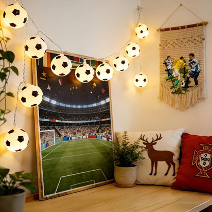 Football Shaped LED String Light, Warm Yellow Soft Glow, Cozy Decoration for Bedroom and Party. Battery Powered, 1.5 Meters with 10 Lights.
