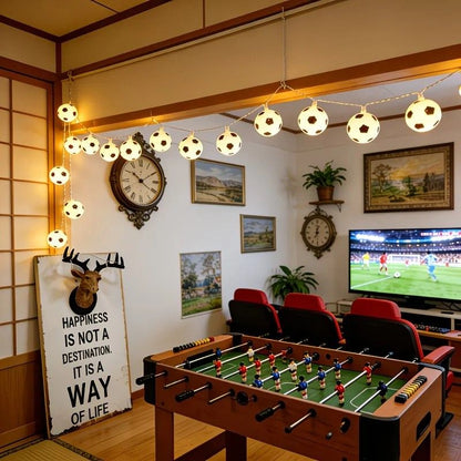 Football Shaped LED String Light, Warm Yellow Soft Glow, Cozy Decoration for Bedroom and Party. Battery Powered, 1.5 Meters with 10 Lights.