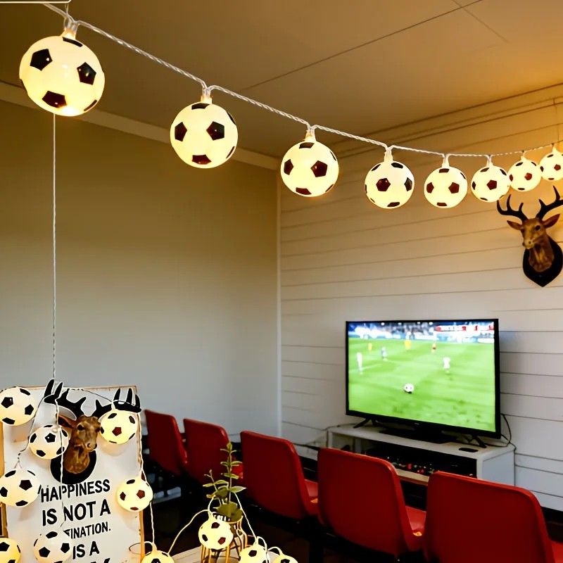 Football Shaped LED String Light, Warm Yellow Soft Glow, Cozy Decoration for Bedroom and Party. Battery Powered, 1.5 Meters with 10 Lights.