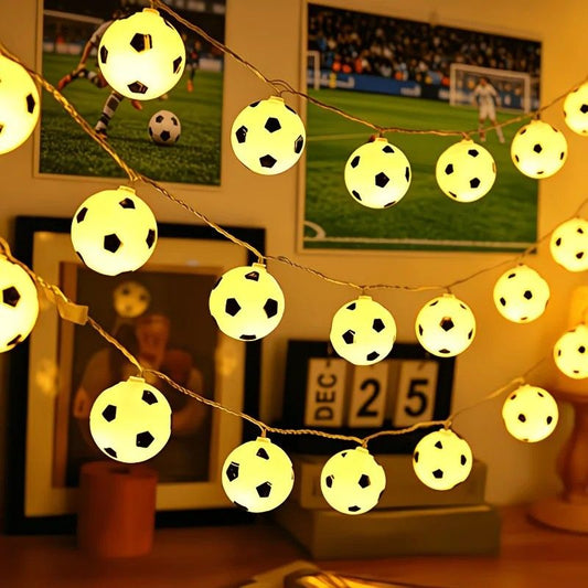 Football Shaped LED String Light, Warm Yellow Soft Glow, Cozy Decoration for Bedroom and Party. Battery Powered, 3Meters with 20 Lights.