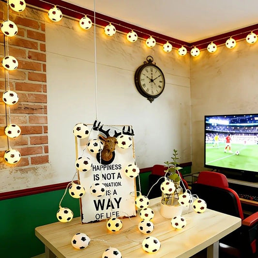 Football Shaped LED String Light, Warm Yellow Soft Glow, Cozy Decoration for Bedroom and Party. USB Powered, 3 Meters with 20Lights.