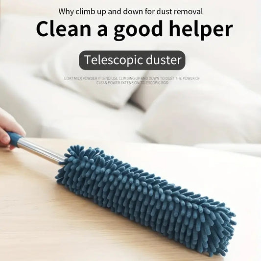 (Navy Blue) Household Cleaning Duster / Static Duster / Dust Sweeper / Telescopic & Non-Shedding / Washable / High-Reach Cleaning Tool / Cleaning Tools & Supplies