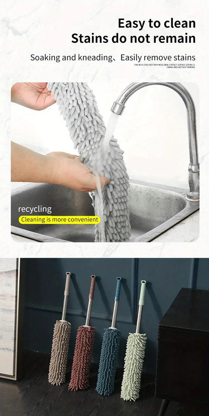khaki Household Cleaning Duster / Static Duster / Dust Sweeper / Telescopic & Non-Shedding / Washable / High-Reach Cleaning Tool / Cleaning Tools & Supplies