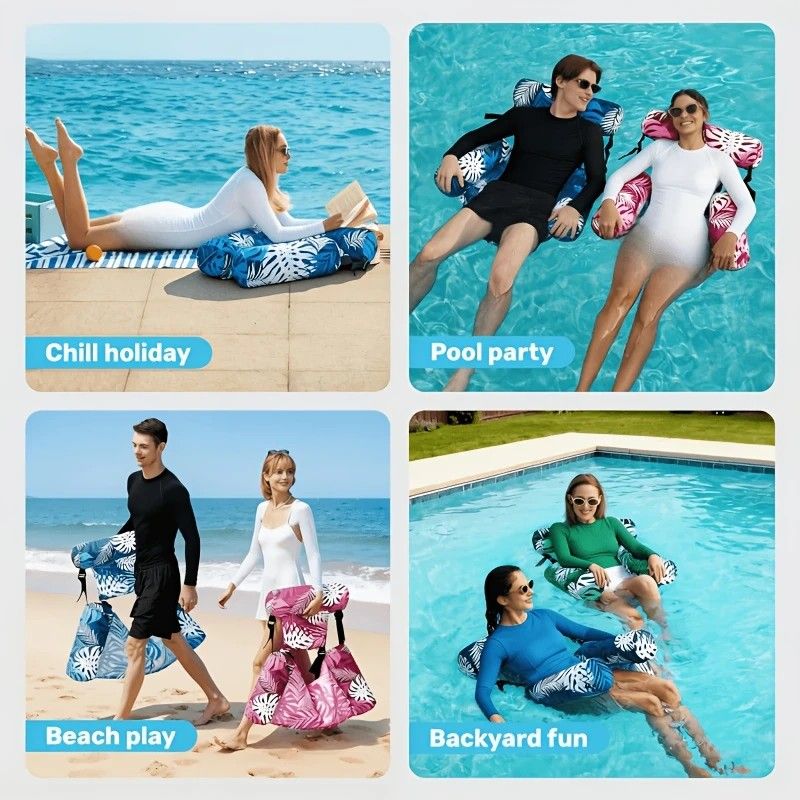 Water Floating Lounge Chair: Floating Pillow Design, Stable Sitting and Lying, Durable Oxford Fabric, Pool and Beach Vacation Companion。PINK