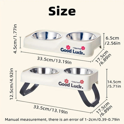 Dopamine Color Pet Bowl Set, Anti-Slip Adjustable Height Design for Small/Medium Dogs and Cats(white)