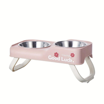 Dopamine Color Pet Bowl Set, Anti-Slip Adjustable Height Design for Small/Medium Dogs and Cats(white)
