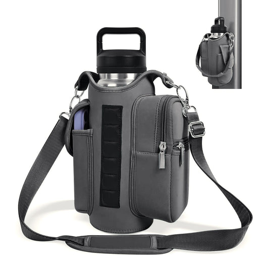 6-Magnet Suction Fitness Water Bottle Bag: Comes with Phone Pocket + Multi-Pocket Crossbody Design, Adjustable Shoulder Strap, Compatible with Treadmill and Squat Rack, Thickened Wear-Resistant Sports Essential/GREY
