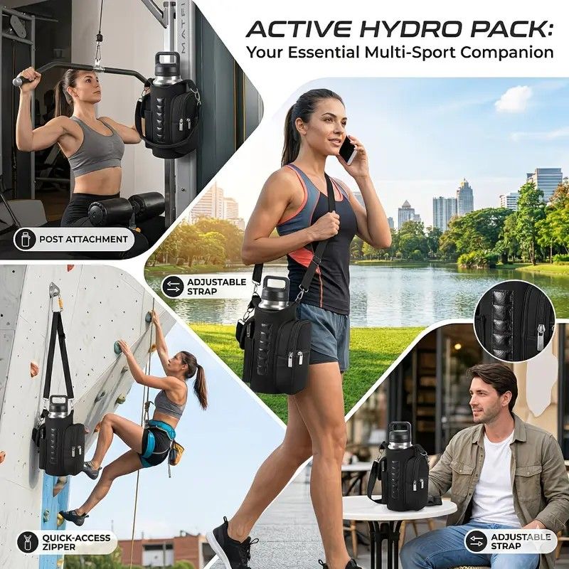 6-Magnet Suction Fitness Water Bottle Bag: Comes with Phone Pocket + Multi-Pocket Crossbody Design, Adjustable Shoulder Strap, Compatible with Treadmill and Squat Rack, Thickened Wear-Resistant Sports Essential/GREY