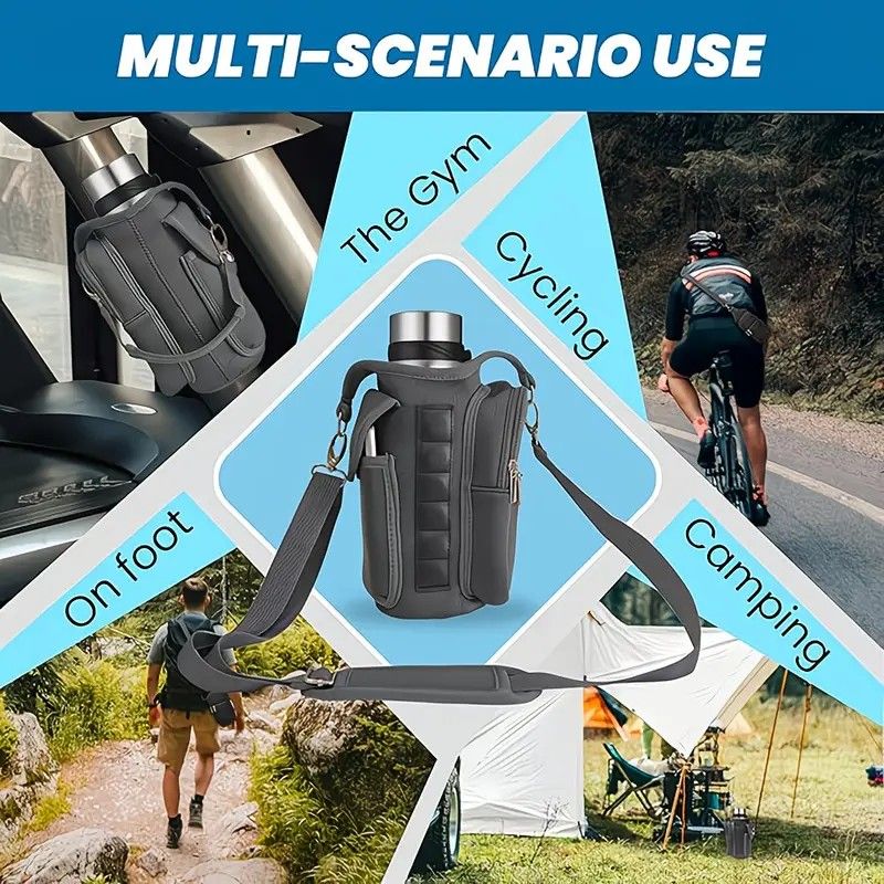 6-Magnet Suction Fitness Water Bottle Bag: Comes with Phone Pocket + Multi-Pocket Crossbody Design, Adjustable Shoulder Strap, Compatible with Treadmill and Squat Rack, Thickened Wear-Resistant Sports Essential/GREY
