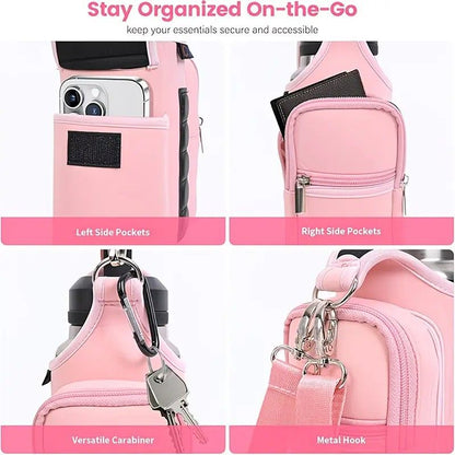 6-Magnet Suction Fitness Water Bottle Bag: Comes with Phone Pocket + Multi-Pocket Crossbody Design, Adjustable Shoulder Strap, Compatible with Treadmill and Squat Rack, Thickened Wear-Resistant Sports Essential/GREY