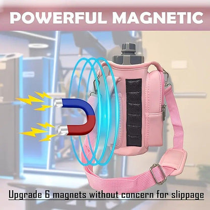 6-Magnet Suction Fitness Water Bottle Bag: Comes with Phone Pocket + Multi-Pocket Crossbody Design, Adjustable Shoulder Strap, Compatible with Treadmill and Squat Rack, Thickened Wear-Resistant Sports Essential/GREY