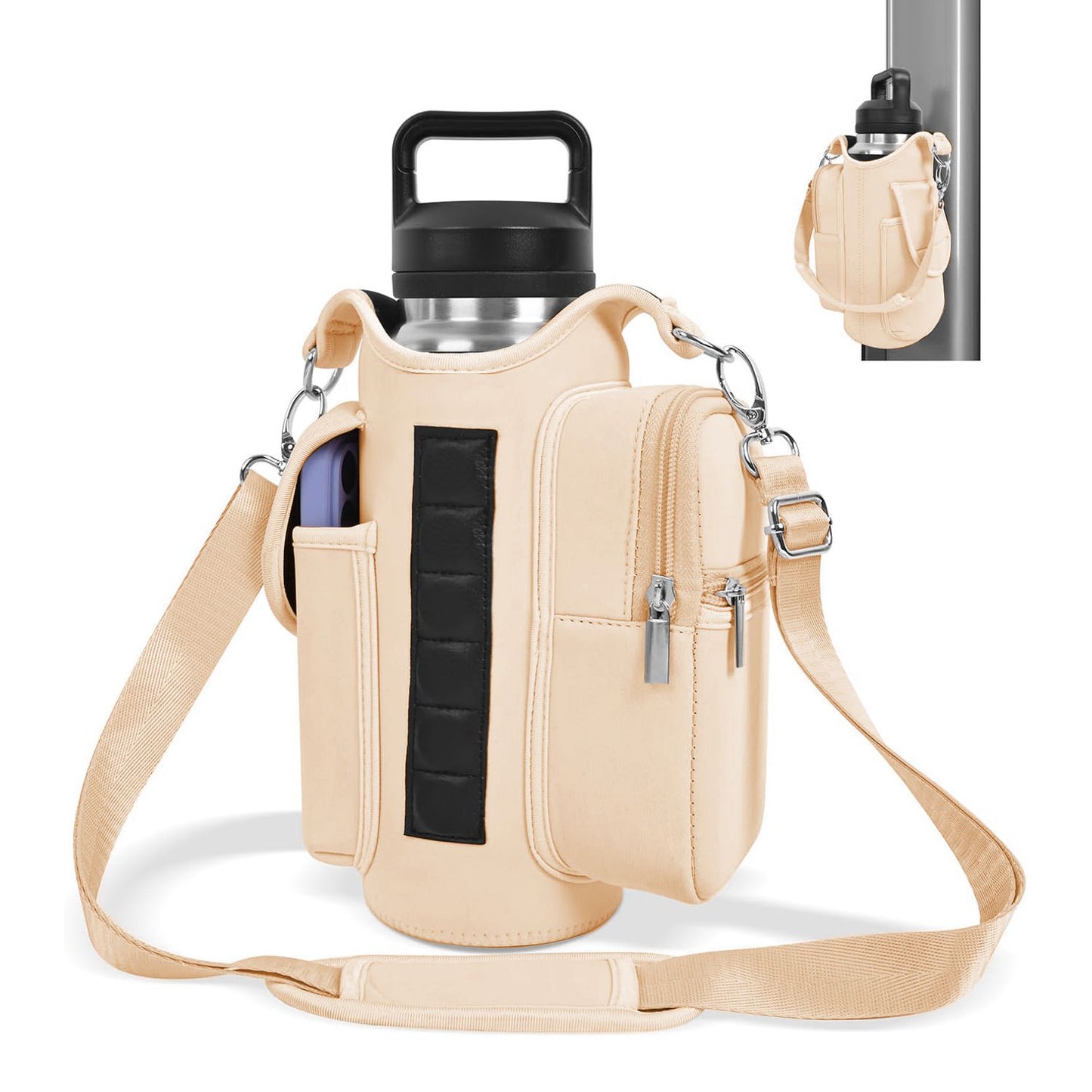 6-Magnet Suction Fitness Water Bottle Bag: Comes with Phone Pocket + Multi-Pocket Crossbody Design, Adjustable Shoulder Strap, Compatible with Treadmill and Squat Rack, Thickened Wear-Resistant Sports Essential/GREY