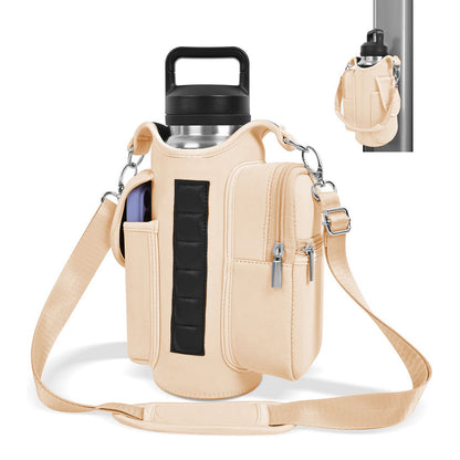 6-Magnet Suction Fitness Water Bottle Bag: Comes with Phone Pocket + Multi-Pocket Crossbody Design, Adjustable Shoulder Strap, Compatible with Treadmill and Squat Rack, Thickened Wear-Resistant Sports Essential/GREY