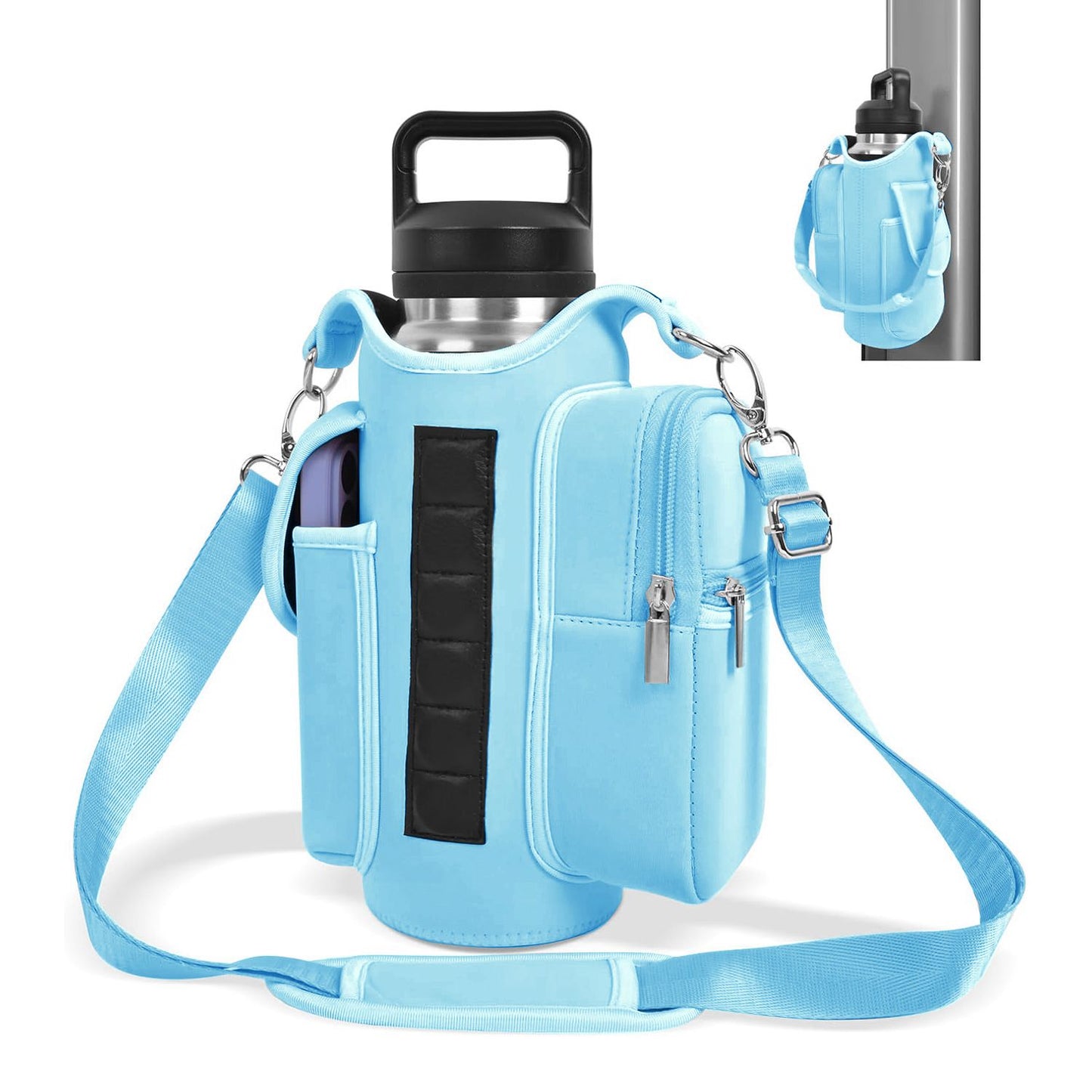6-Magnet Suction Fitness Water Bottle Bag: Comes with Phone Pocket + Multi-Pocket Crossbody Design, Adjustable Shoulder Strap, Compatible with Treadmill and Squat Rack, Thickened Wear-Resistant Sports Essential/GREY