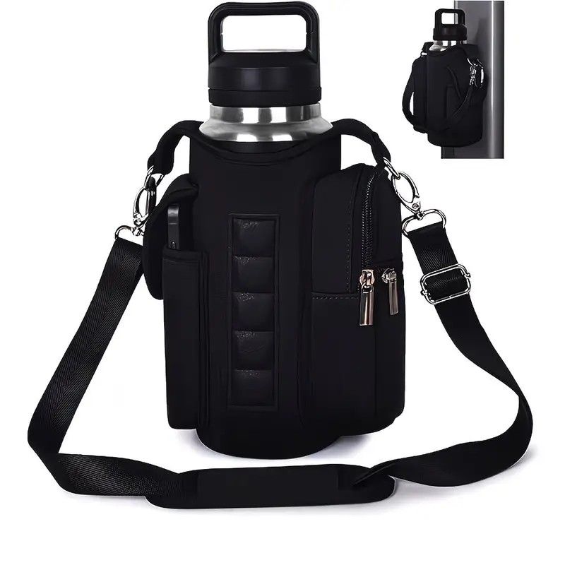 6-Magnet Suction Fitness Water Bottle Bag: Comes with Phone Pocket + Multi-Pocket Crossbody Design, Adjustable Shoulder Strap, Compatible with Treadmill and Squat Rack, Thickened Wear-Resistant Sports Essential/GREY