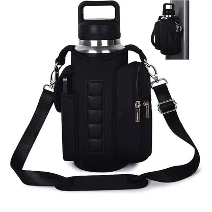 6-Magnet Suction Fitness Water Bottle Bag: Comes with Phone Pocket + Multi-Pocket Crossbody Design, Adjustable Shoulder Strap, Compatible with Treadmill and Squat Rack, Thickened Wear-Resistant Sports Essential/GREY