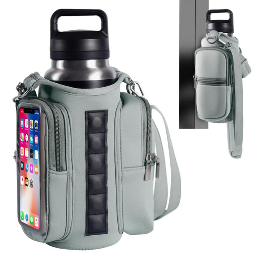 Transparent Single Row 6 Magnet Fitness Water Bottle Bag: HD touchscreen phone pocket, multi-pocket storage, thickened wear-resistant material securely attaches to equipment, one bag handles all sports and travel needs./GREY