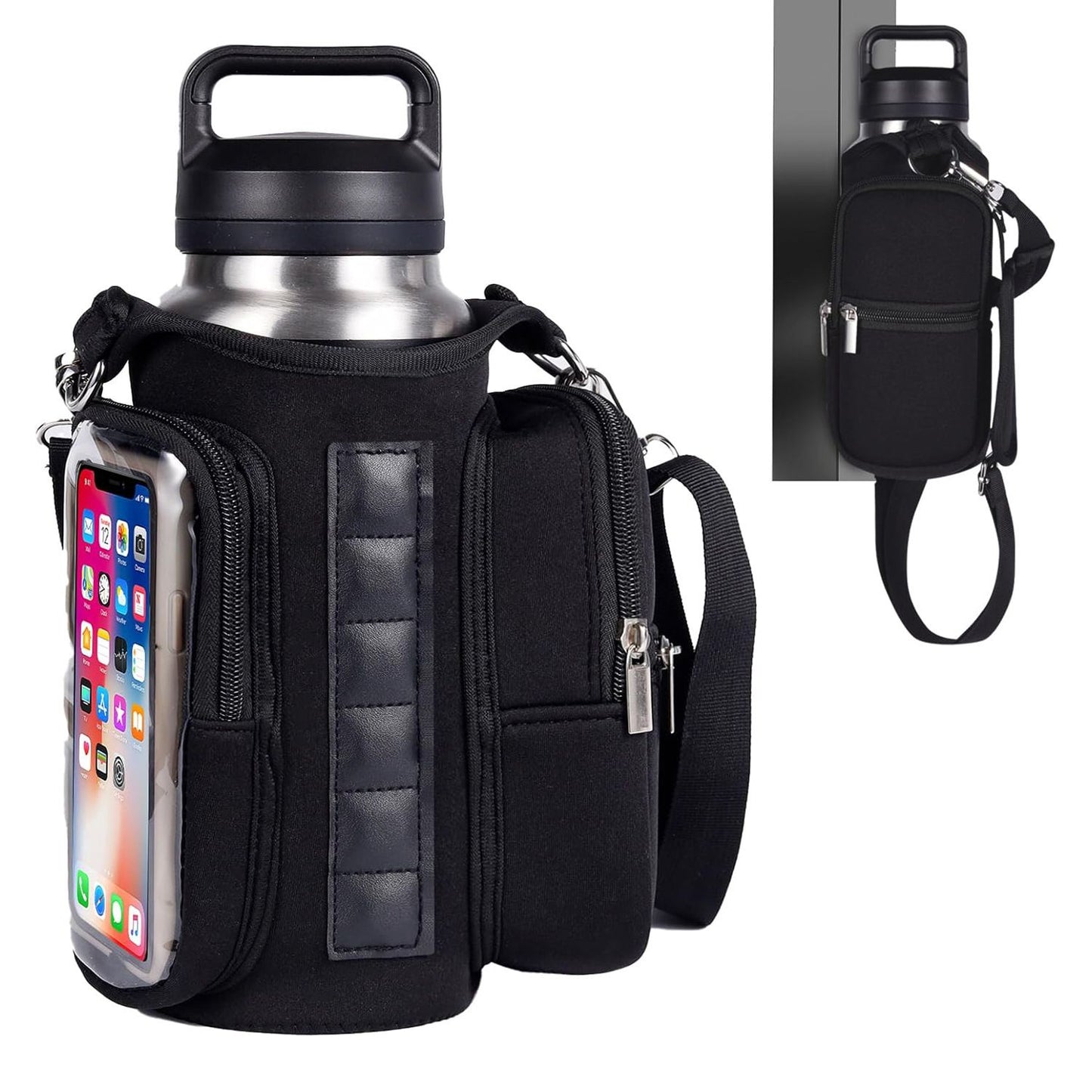Transparent Single Row 6 Magnet Fitness Water Bottle Bag: HD touchscreen phone pocket, multi-pocket storage, thickened wear-resistant material securely attaches to equipment, one bag handles all sports and travel needs./GREY