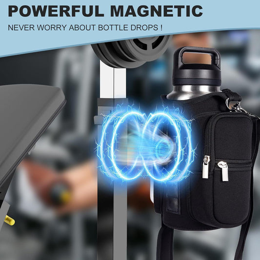 Transparent Single Row 6 Magnet Fitness Water Bottle Bag: HD touchscreen phone pocket, multi-pocket storage, thickened wear-resistant material securely attaches to equipment, one bag handles all sports and travel needs./purple