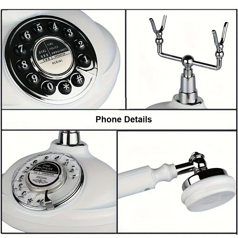 European Retro Desktop Phone: Classic design meets modern utility, perfect for home and office, reviving elegant call moments.(White turntable)