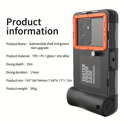 15m Waterproof Phone Case for Diving & Surfing - 1 Hour Underwater Shooting, Dual Seal, Zinc Alloy Buckle, Fits iPhone Samsung Xiaomi up to 6.9 Inch(black+black)