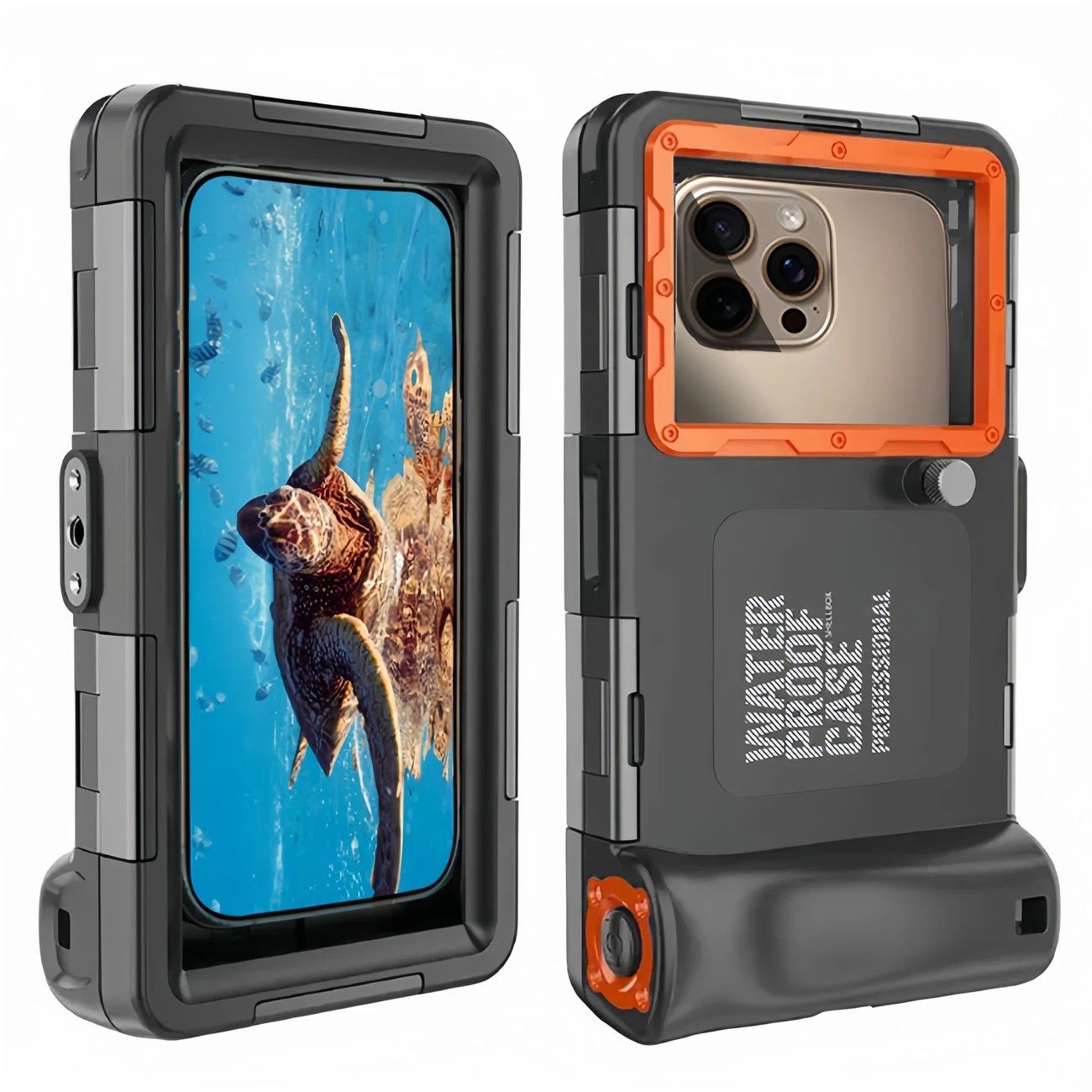 15m Waterproof Phone Case for Diving & Surfing - 1 Hour Underwater Shooting, Dual Seal, Zinc Alloy Buckle, Fits iPhone Samsung Xiaomi up to 6.9 Inch(black+black)