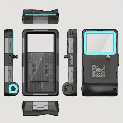 15m Waterproof Phone Case for Diving & Surfing - 1 Hour Underwater Shooting, Dual Seal, Zinc Alloy Buckle, Fits iPhone Samsung Xiaomi up to 6.9 Inch(BLACK+BLUE)