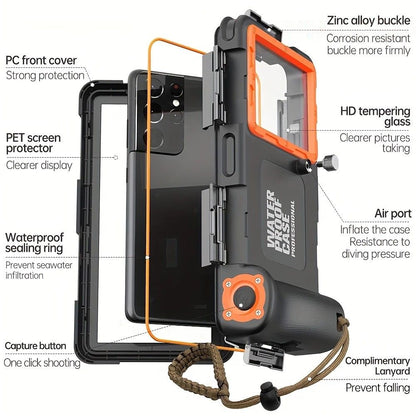 15m Waterproof Phone Case for Diving & Surfing - 1 Hour Underwater Shooting, Dual Seal, Zinc Alloy Buckle, Fits iPhone Samsung Xiaomi up to 6.9 Inch(BLACK+BLUE)
