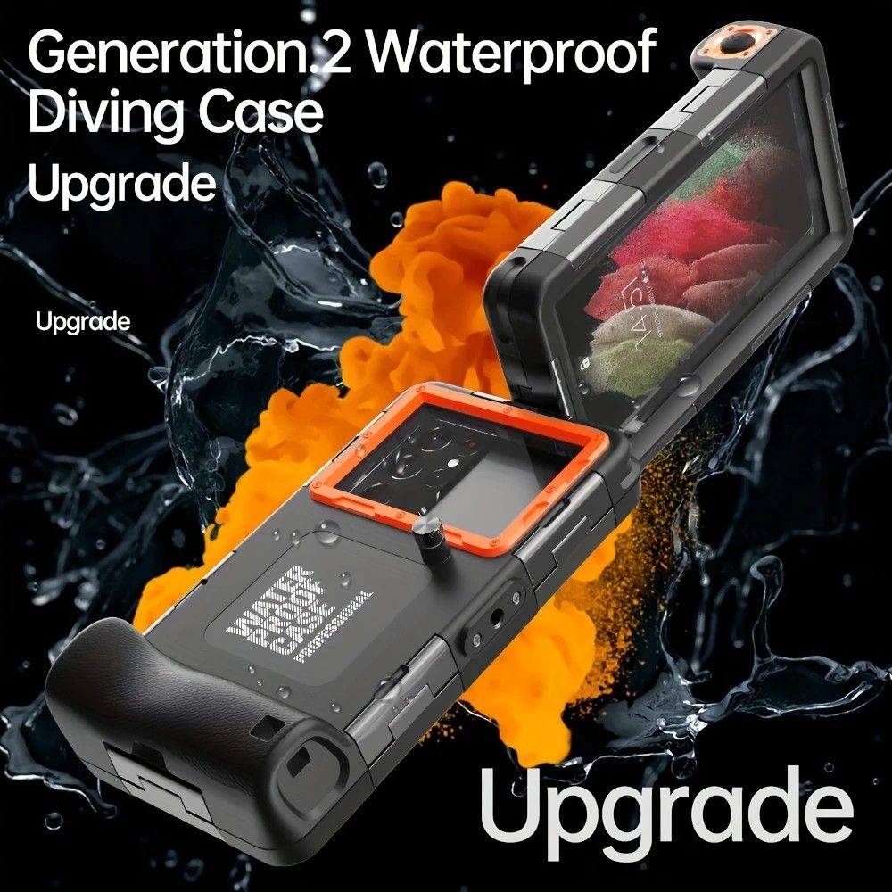 15m Waterproof Phone Case for Diving & Surfing - 1 Hour Underwater Shooting, Dual Seal, Zinc Alloy Buckle, Fits iPhone Samsung Xiaomi up to 6.9 Inch(black+orange)