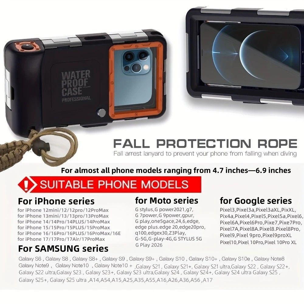 15m Waterproof Phone Case for Diving & Surfing - 1 Hour Underwater Shooting, Dual Seal, Zinc Alloy Buckle, Fits iPhone Samsung Xiaomi up to 6.9 Inch(yellow+black)