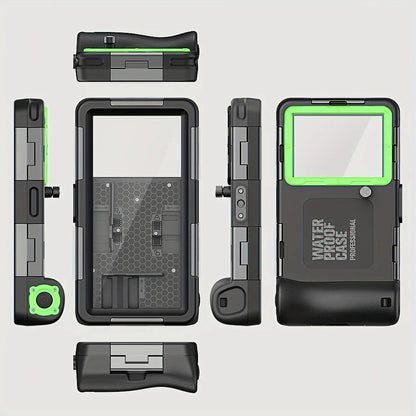 15m Waterproof Phone Case for Diving & Surfing - 1 Hour Underwater Shooting, Dual Seal, Zinc Alloy Buckle, Fits iPhone Samsung Xiaomi up to 6.9 Inch(black+green)