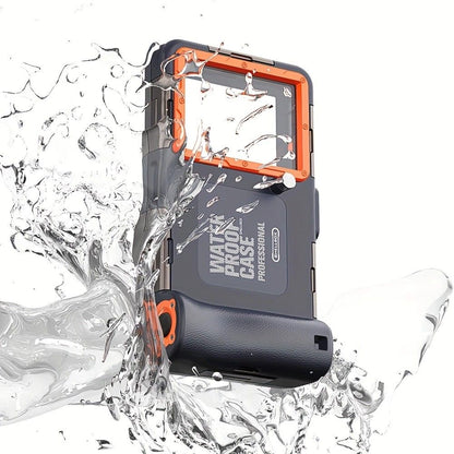 15m Waterproof Phone Case for Diving & Surfing - 1 Hour Underwater Shooting, Dual Seal, Zinc Alloy Buckle, Fits iPhone Samsung Xiaomi up to 6.9 Inch(blue+orange)