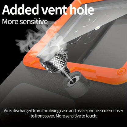 15m Waterproof Phone Case for Diving & Surfing - 1 Hour Underwater Shooting, Dual Seal, Zinc Alloy Buckle, Fits iPhone Samsung Xiaomi up to 6.9 Inch(blue+orange)