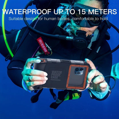 15m Waterproof Phone Case for Diving & Surfing - 1 Hour Underwater Shooting, Dual Seal, Zinc Alloy Buckle, Fits iPhone Samsung Xiaomi up to 6.9 Inch(blue+orange)