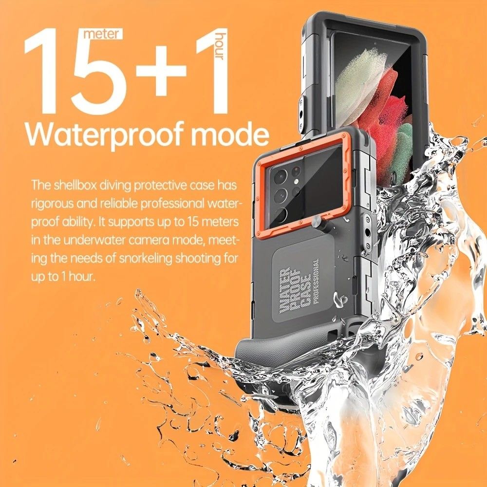 15m Waterproof Phone Case for Diving & Surfing - 1 Hour Underwater Shooting, Dual Seal, Zinc Alloy Buckle, Fits iPhone Samsung Xiaomi up to 6.9 Inch(Camouflage yellow+black)