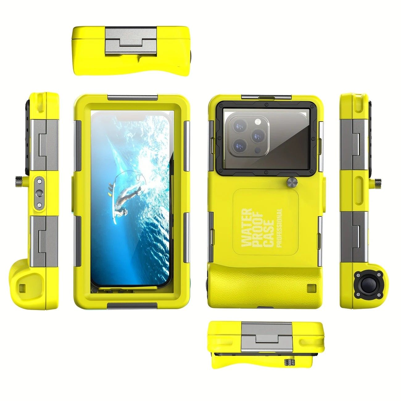 15m Waterproof Phone Case for Diving & Surfing - 1 Hour Underwater Shooting, Dual Seal, Zinc Alloy Buckle, Fits iPhone Samsung Xiaomi up to 6.9 Inch(Camouflage yellow+black)