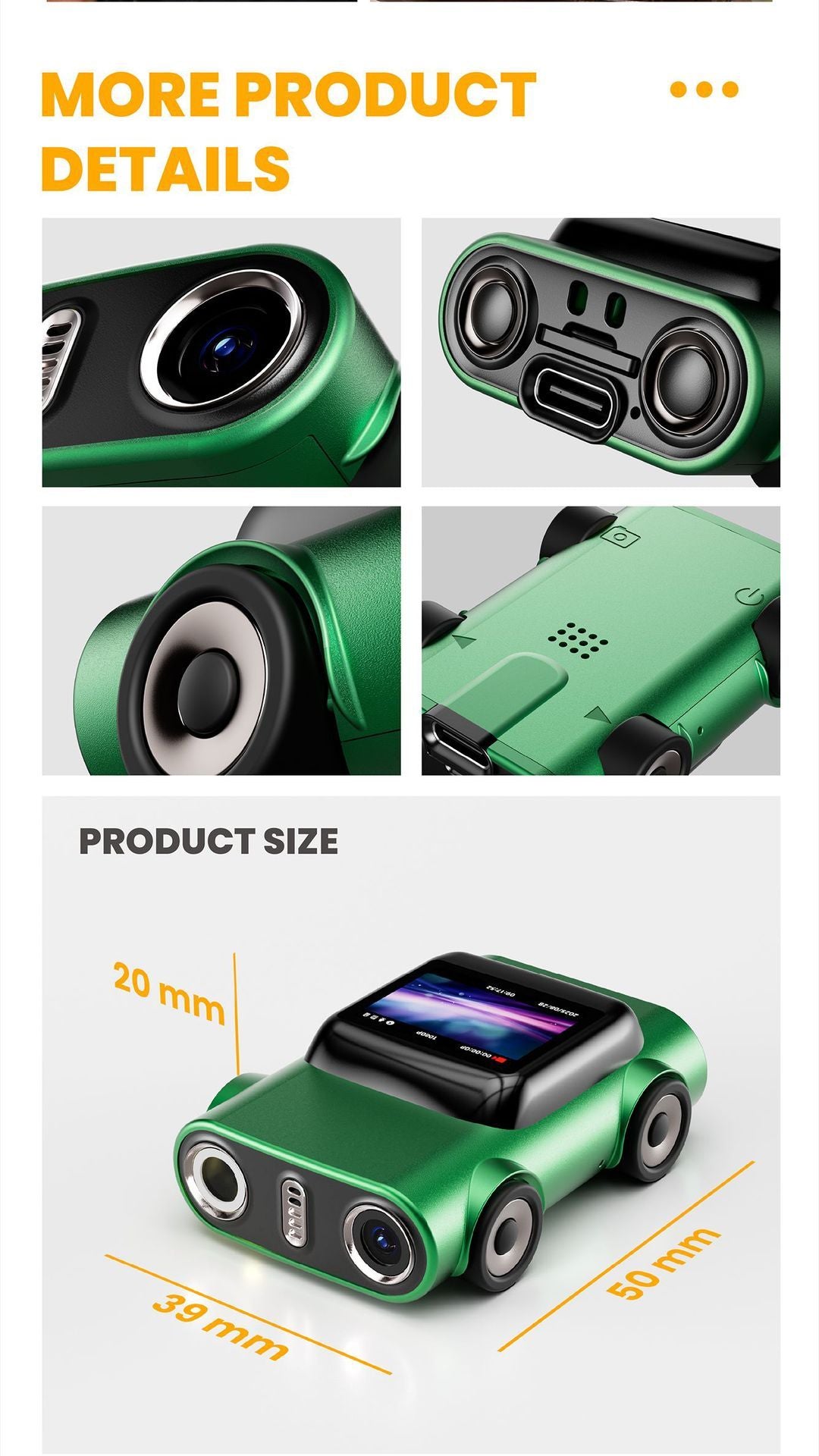 Creative Car-Shaped 2K HD Thumb Camera: Mini & Portable, Auto Focus, Clear in Low Light, Captures Every Wonderful Moment of Childhood and Life（G5 dark green 32G memory card）