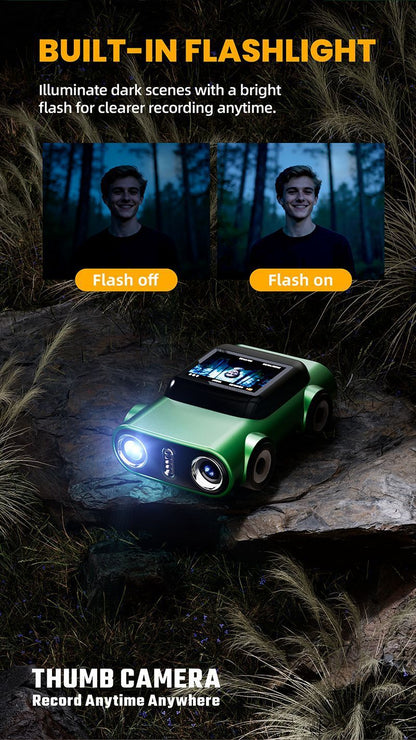 Creative Car-Shaped 2K HD Thumb Camera: Mini & Portable, Auto Focus, Clear in Low Light, Captures Every Wonderful Moment of Childhood and Life（G5 dark green 32G memory card）