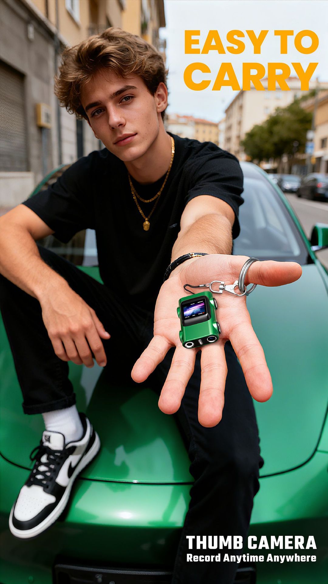 Creative Car-Shaped 2K HD Thumb Camera: Mini & Portable, Auto Focus, Clear in Low Light, Captures Every Wonderful Moment of Childhood and Life（G5 dark green 32G memory card）