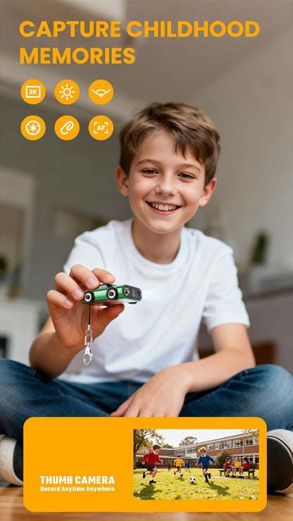 Creative Car-Shaped 2K HD Thumb Camera: Mini & Portable, Auto Focus, Clear in Low Light, Captures Every Wonderful Moment of Childhood and Life（G5 dark green 32G memory card）
