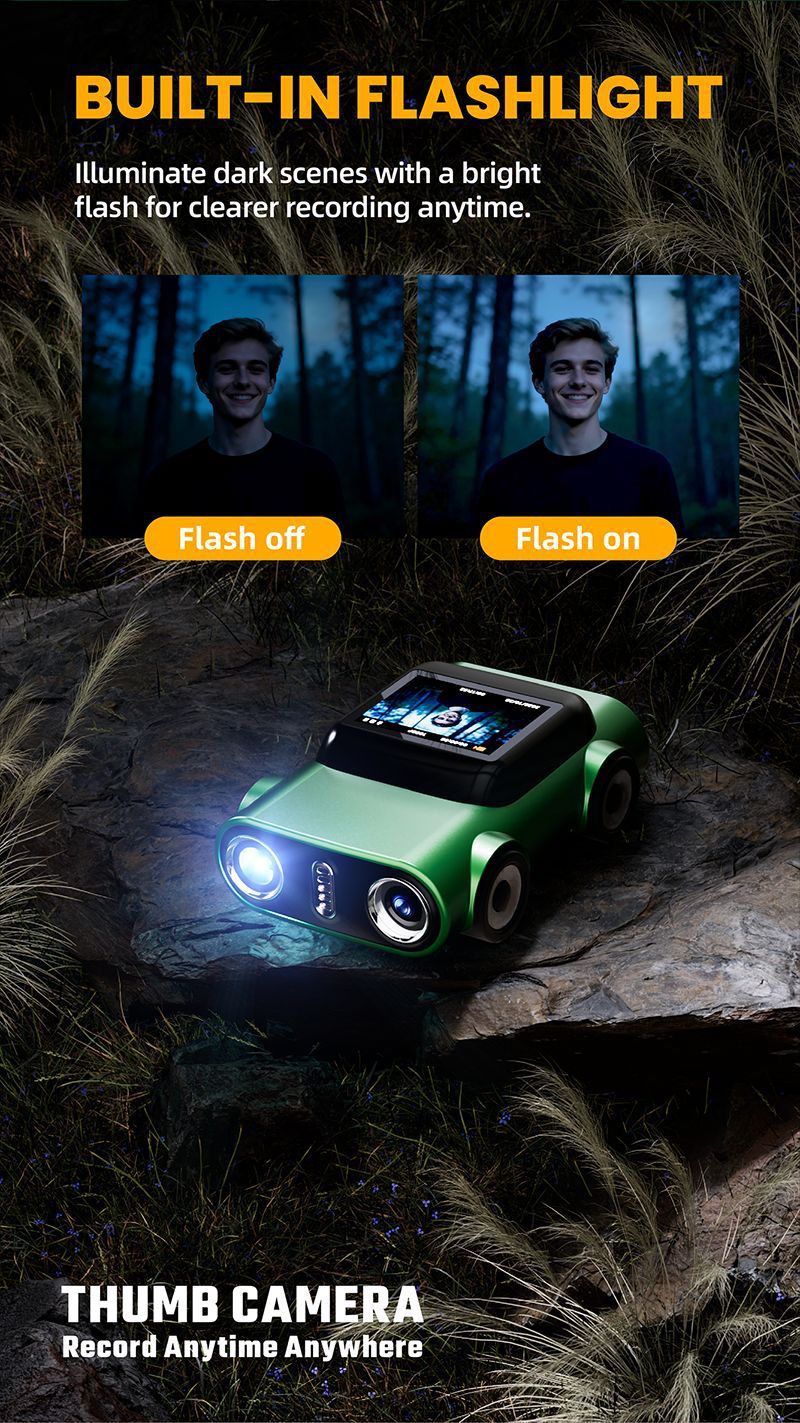 Creative Car-Shaped 2K HD Thumb Camera: Mini & Portable, Auto Focus, Clear in Low Light, Captures Every Wonderful Moment of Childhood and Life（G5 yellow 32G memory card）